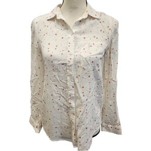 Beachlunchlounge Red Hearts Button Down Long Sleeve Shirt